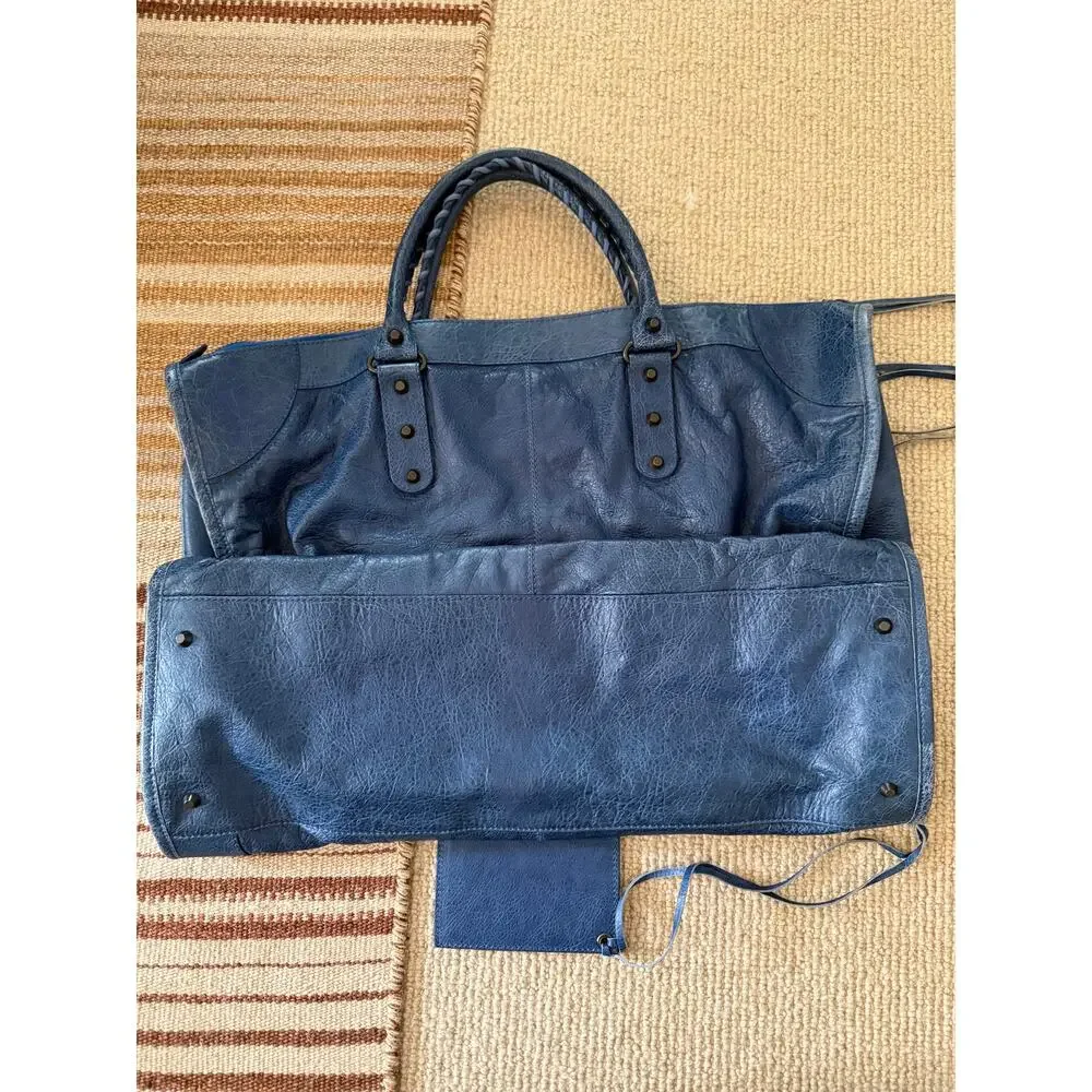 BALENCIAGA Vintage Weekender XL City Bag Blue Moto